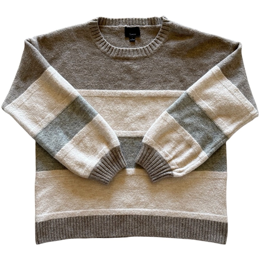 Anthropologie Lumiere Women's Gray Brown and Beige Crewneck Sweater